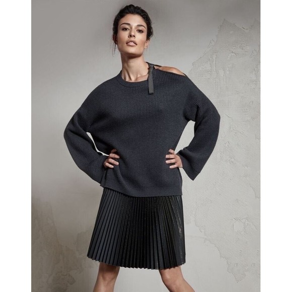 Brunello Cucinelli Cashmere Soft Sweater Monili Pullover Trim Gray XS